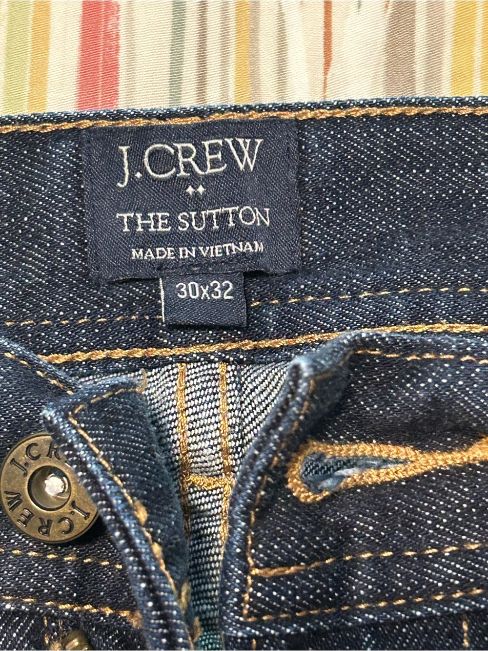 J. Crew Dark Indigo Denim Jeans with Golden Stitching